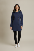 Lange Hoodiejas Dames met Rits – Tussenjas met Printcapuchon — Oriana – Marineblauw – vooraanzicht