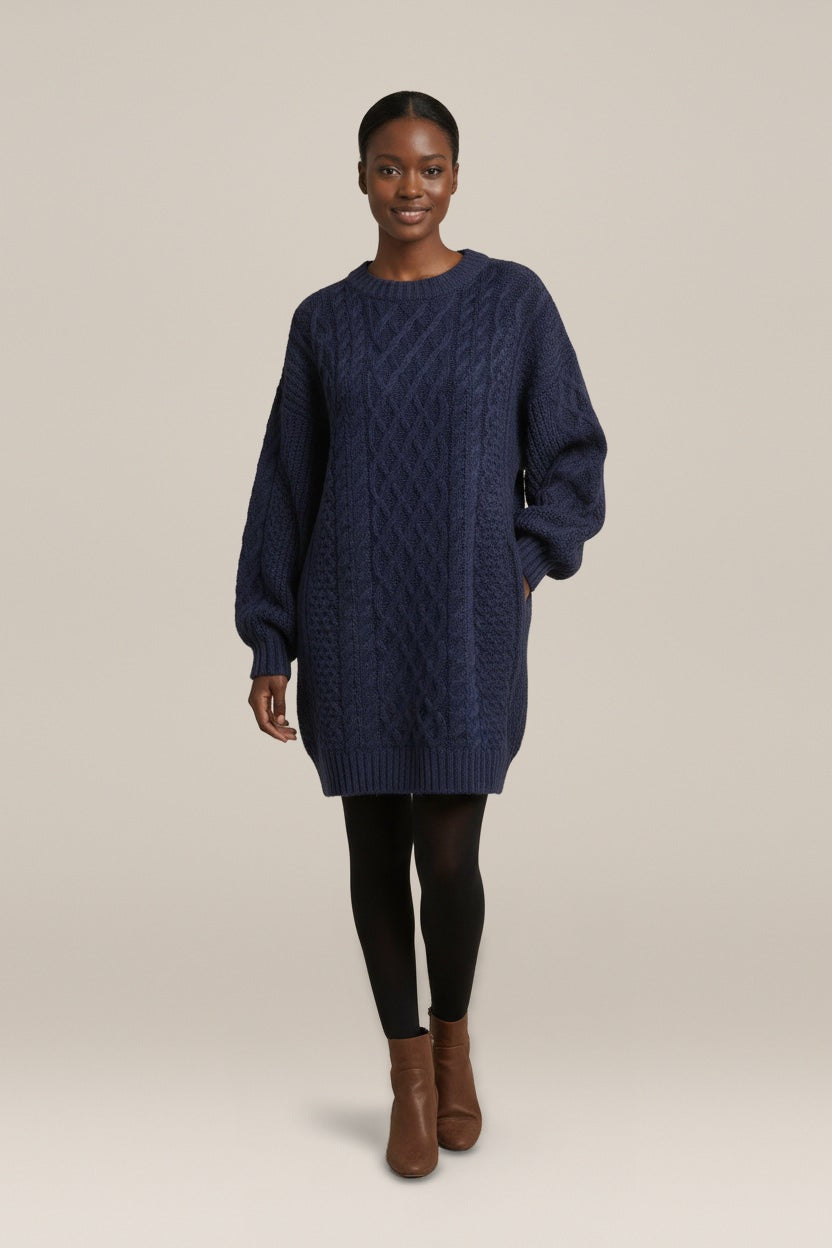 Oversized Truijurk Dames met Kabelpatroon – Ballonmouwen — Oriel – Marineblauw – vooraanzicht