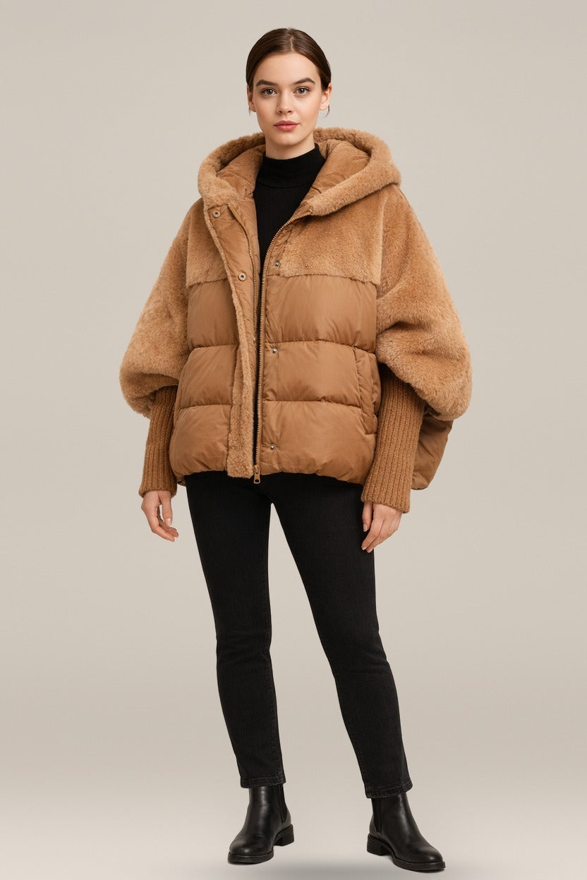 Oversized Gewatteerde Winterjas — Filipa – Bruin – vooraanzicht
