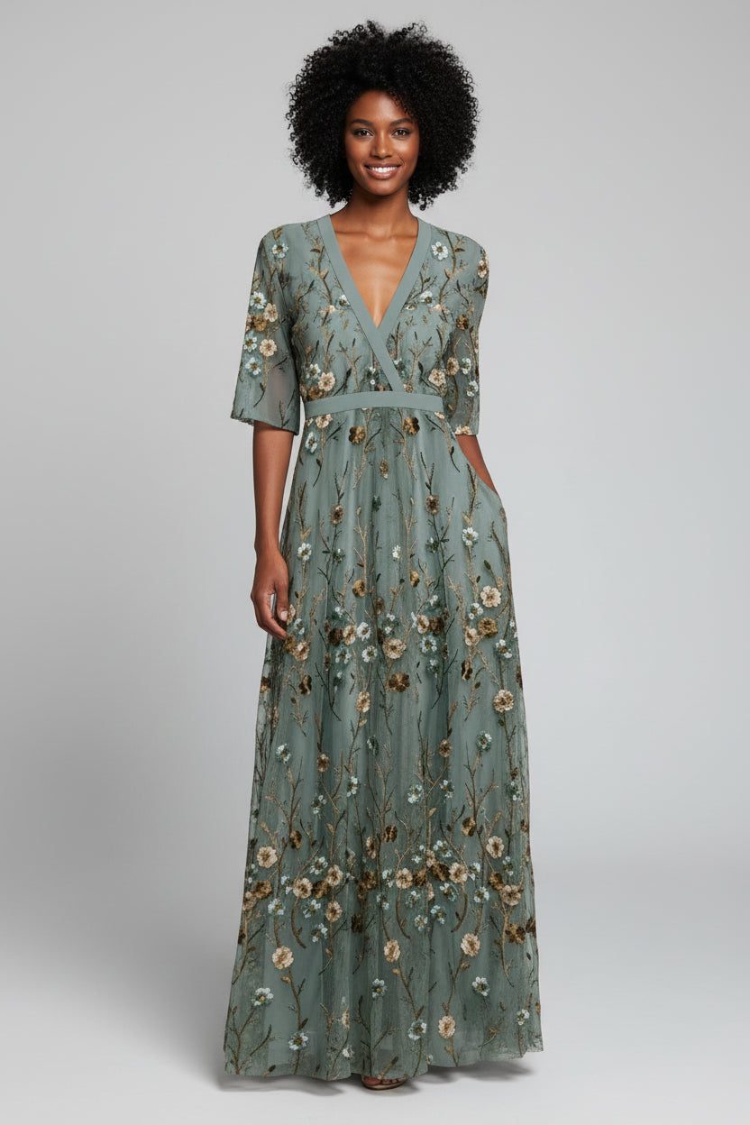 Maxi Jurk met Bloemenprint en Zakken Dames | Diepe V-hals & Korte Mouwen | Zivana