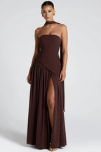 Maxi Jurk met Corset Bustier Dames | Sjaaldetail & Hoge Split | Corseva