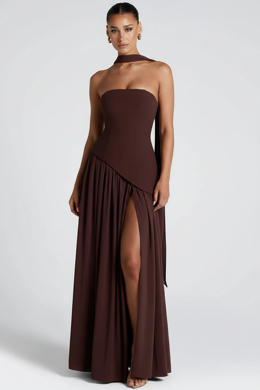 Maxi Jurk met Corset Bustier Dames | Sjaaldetail & Hoge Split | Corseva