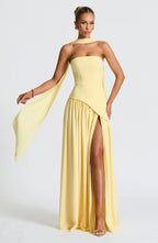 Maxi Jurk met Corset Bustier Dames | Sjaaldetail & Hoge Split | Corseva