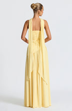 Maxi Jurk met Corset Bustier Dames | Sjaaldetail & Hoge Split | Corseva