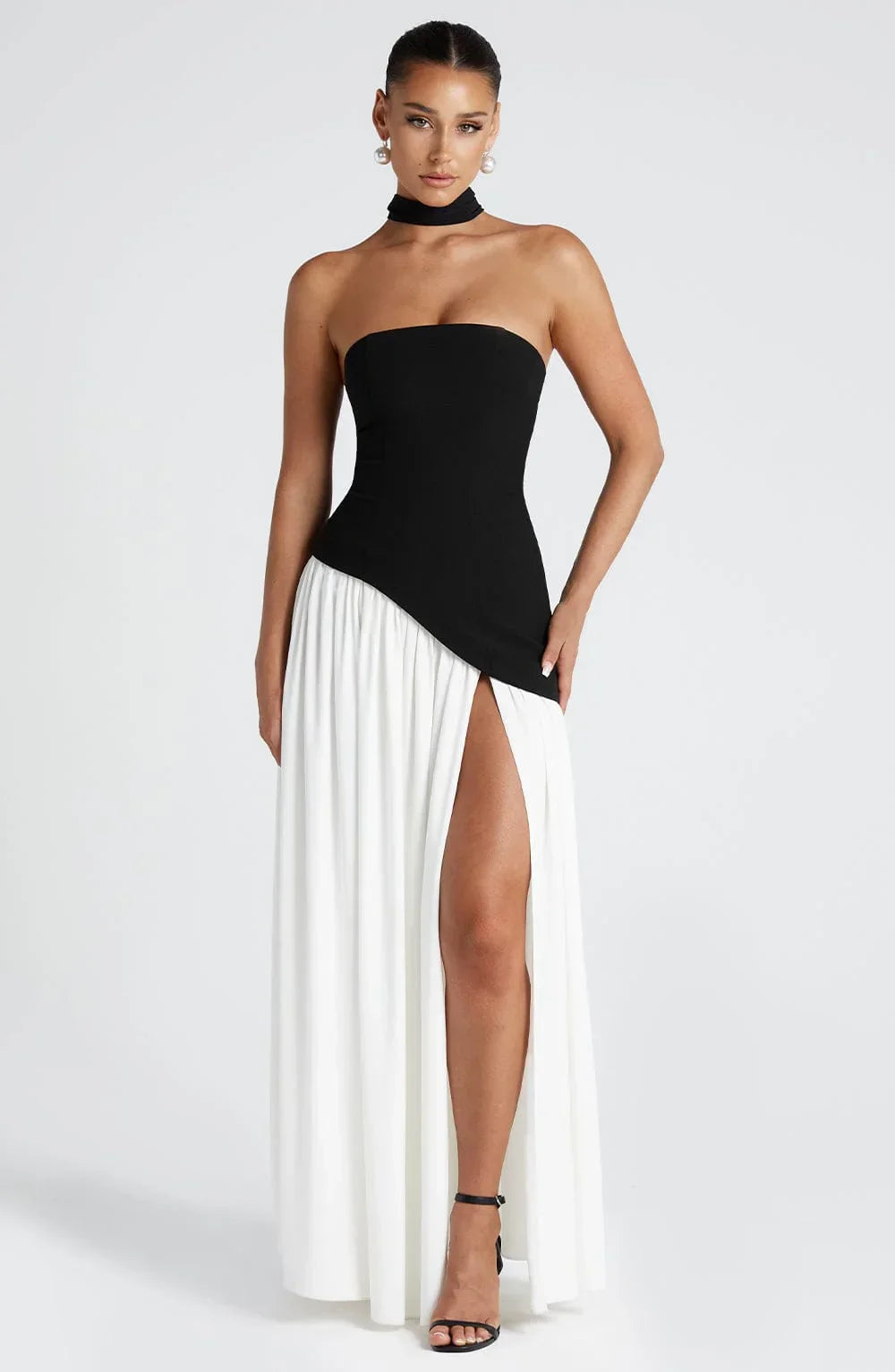 Maxi Jurk met Corset Bustier Dames | Sjaaldetail & Hoge Split | Corseva