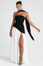 Maxi Jurk met Corset Bustier Dames | Sjaaldetail & Hoge Split | Corseva