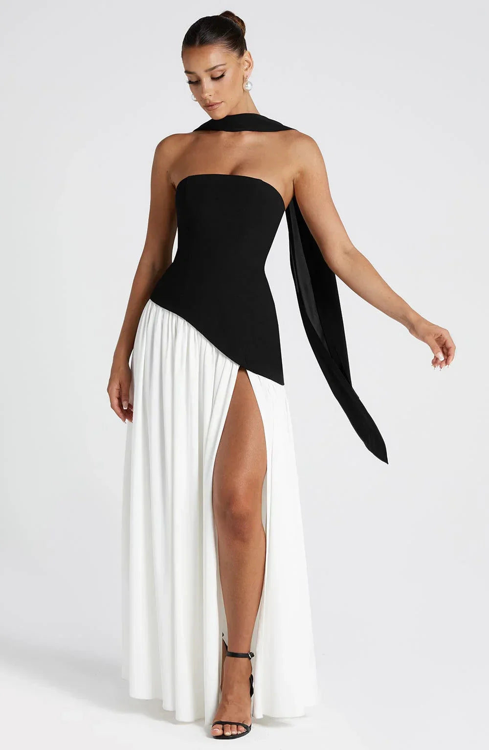 Maxi Jurk met Corset Bustier Dames | Sjaaldetail & Hoge Split | Corseva