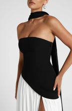 Maxi Jurk met Corset Bustier Dames | Sjaaldetail & Hoge Split | Corseva