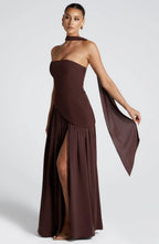 Maxi Jurk met Corset Bustier Dames | Sjaaldetail & Hoge Split | Corseva