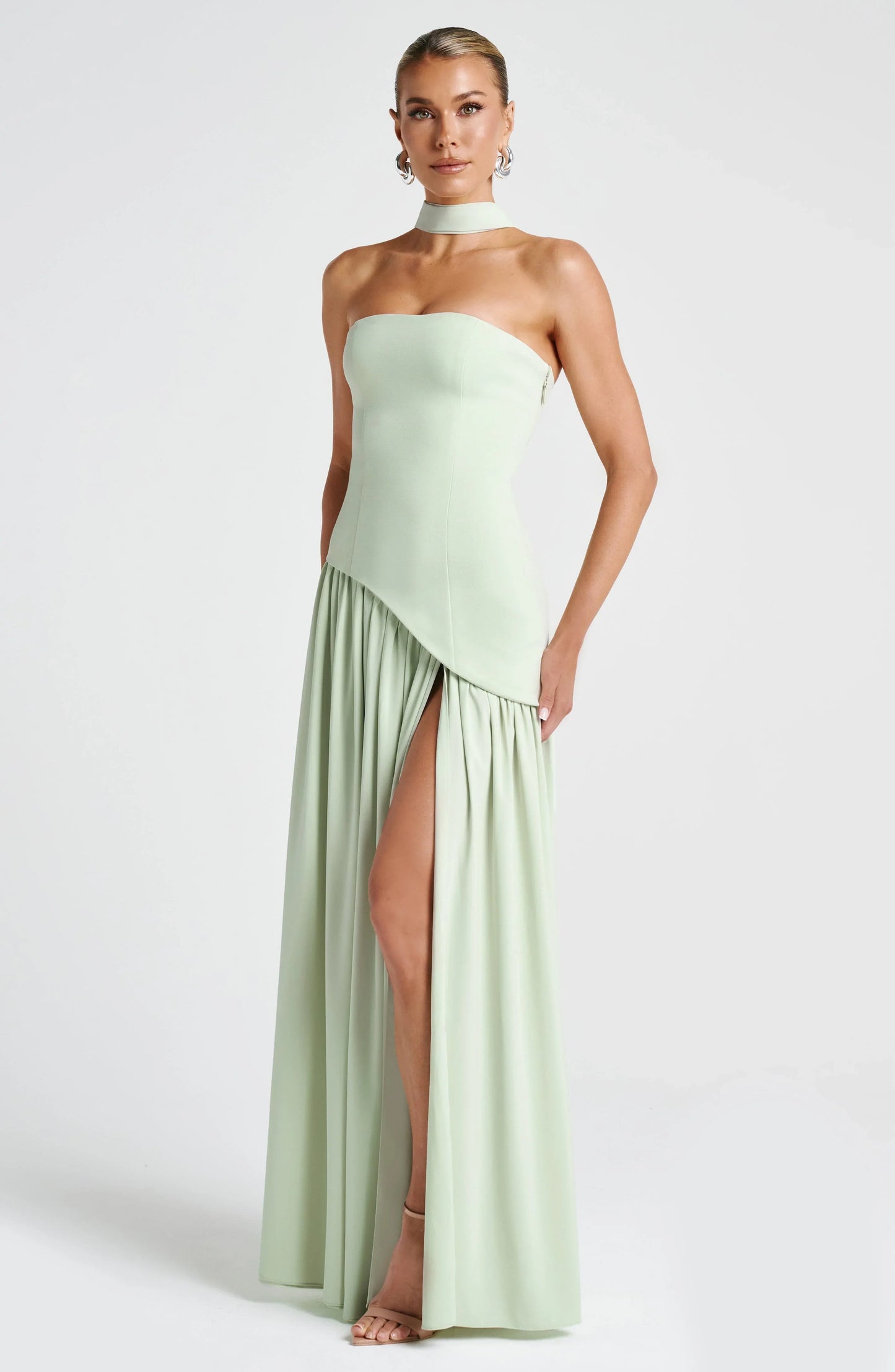 Maxi Jurk met Corset Bustier Dames | Sjaaldetail & Hoge Split | Corseva