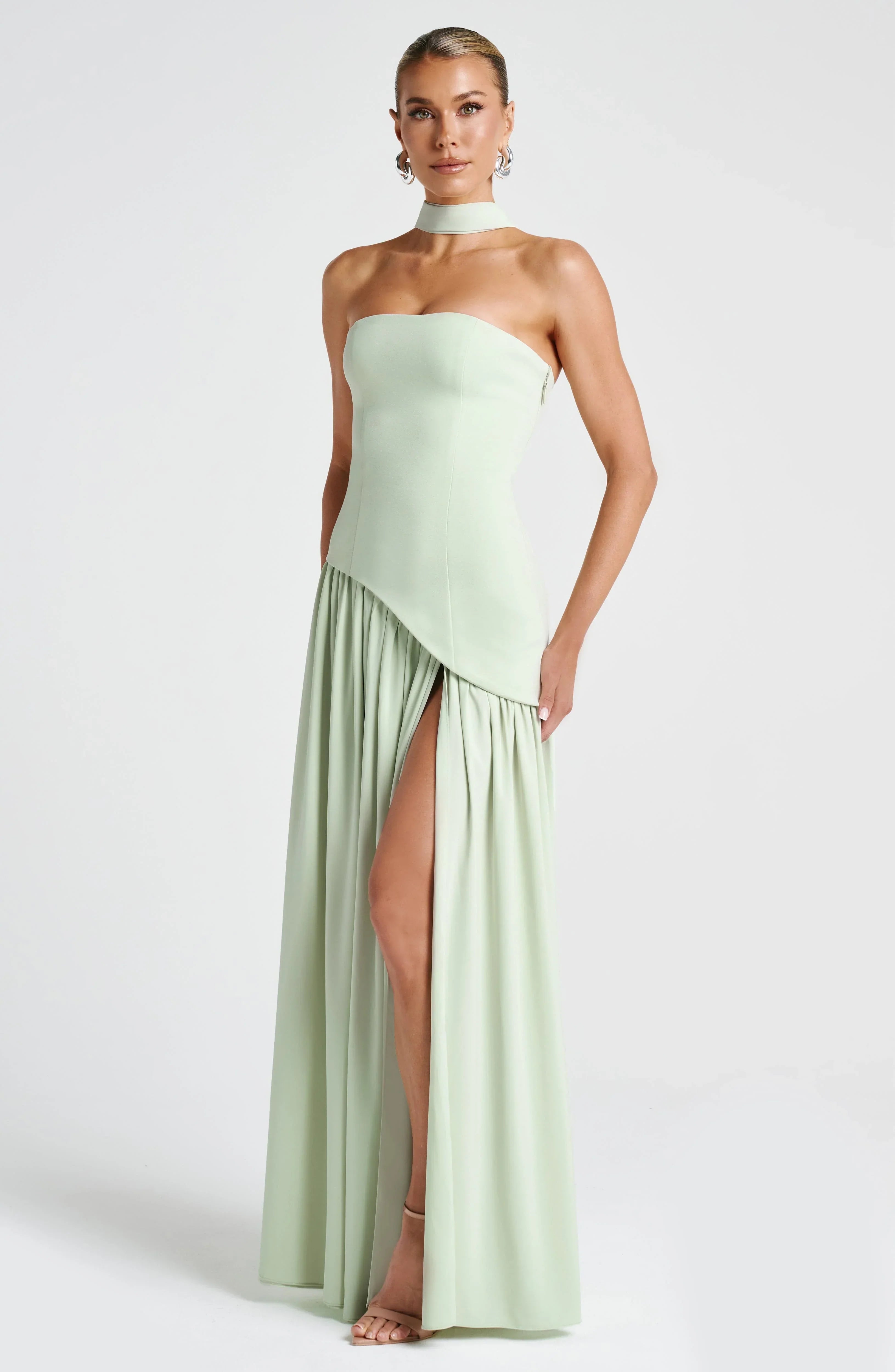 Maxi Jurk met Corset Bustier Dames | Sjaaldetail & Hoge Split | Corseva