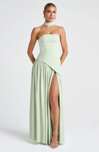 Maxi Jurk met Corset Bustier Dames | Sjaaldetail & Hoge Split | Corseva