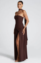 Maxi Jurk met Corset Bustier Dames | Sjaaldetail & Hoge Split | Corseva