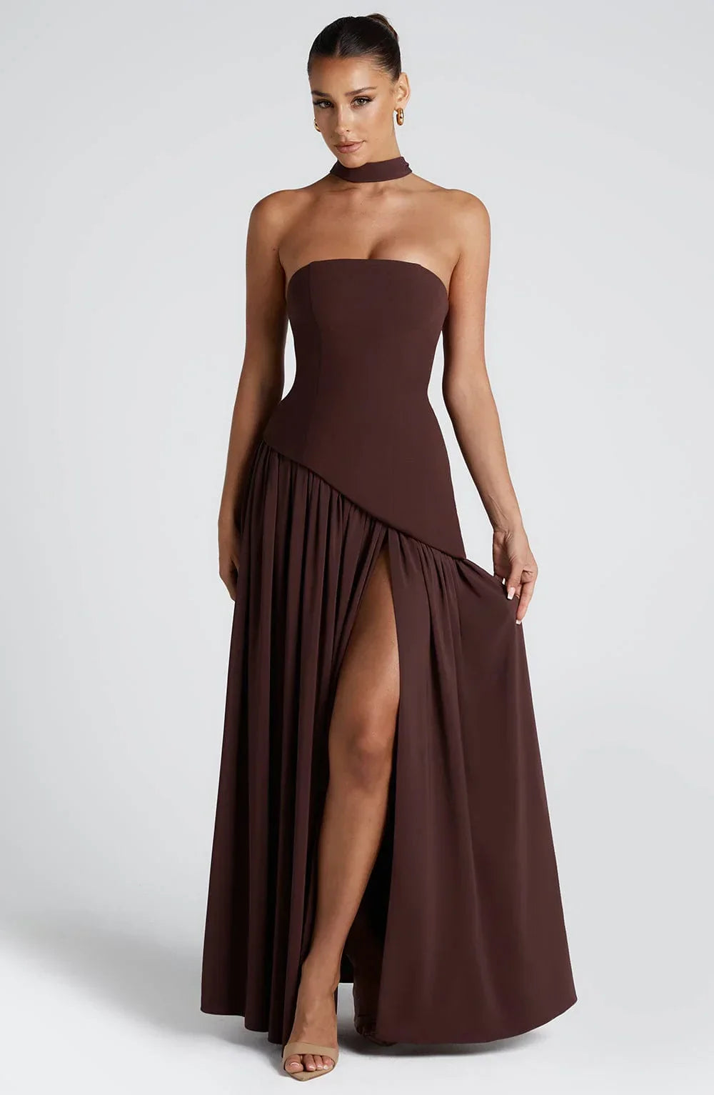 Maxi Jurk met Corset Bustier Dames | Sjaaldetail & Hoge Split | Corseva