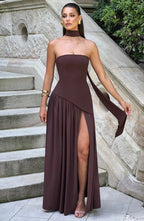 Maxi Jurk met Corset Bustier Dames | Sjaaldetail & Hoge Split | Corseva