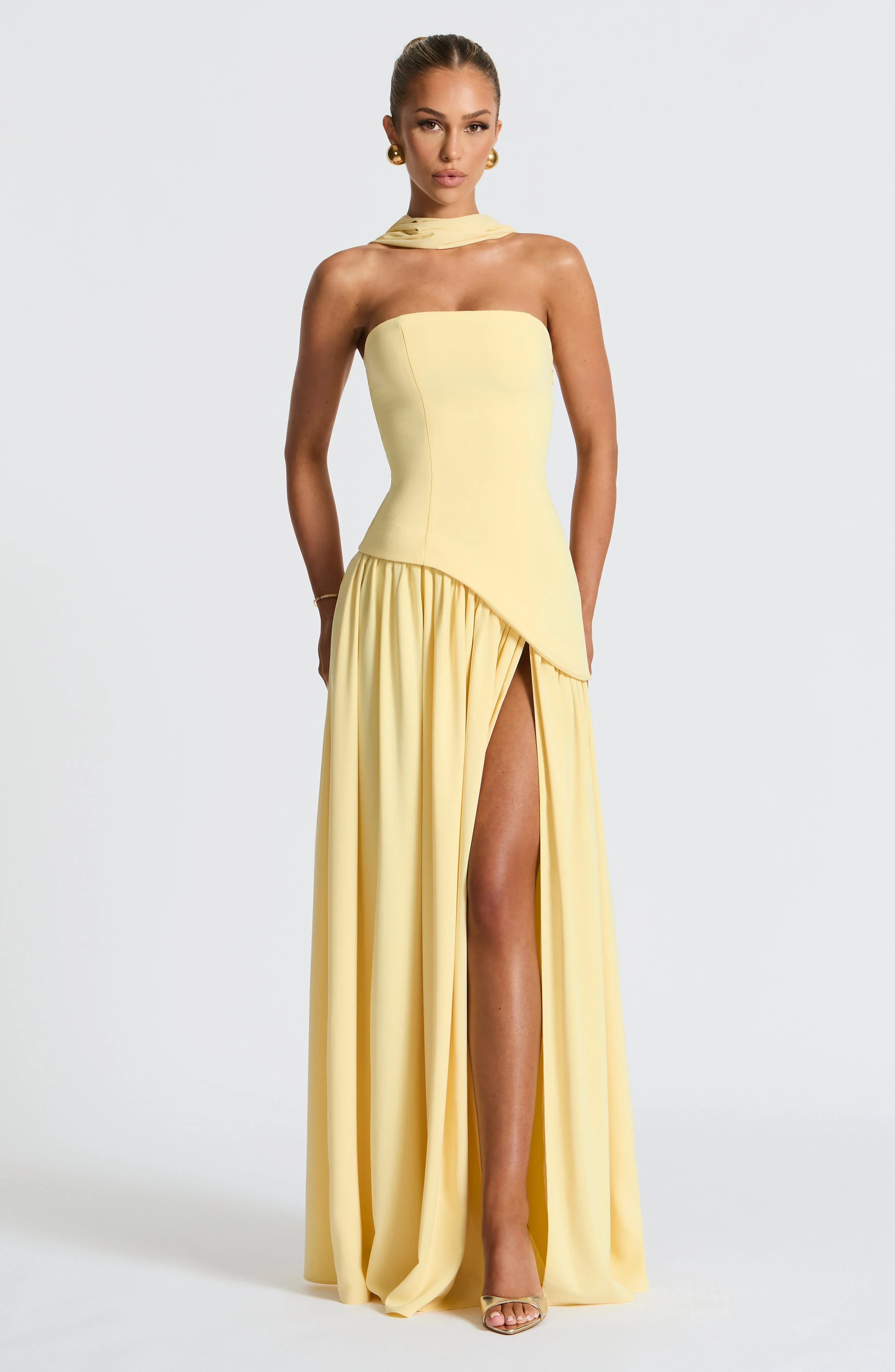 Maxi Jurk met Corset Bustier Dames | Sjaaldetail & Hoge Split | Corseva