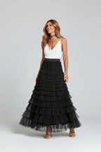 Maxi Rok Elara - Tule Laagjes en Elastische Taille