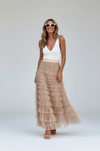 Maxi Rok Elara - Tule Laagjes en Elastische Taille