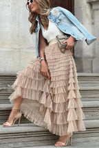 Maxi Rok Elara - Tule Laagjes en Elastische Taille