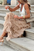 Maxi Rok Elara - Tule Laagjes en Elastische Taille
