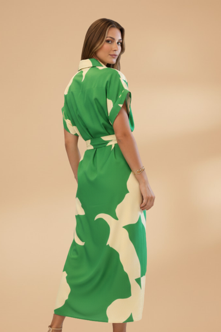 Midi Jurk met Korte Mouwen en Strikceintuur voor Dames | Zomer | Leonora