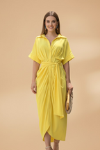 Midi Jurk met Korte Mouwen en Strikceintuur voor Dames | Zomer | Leonora