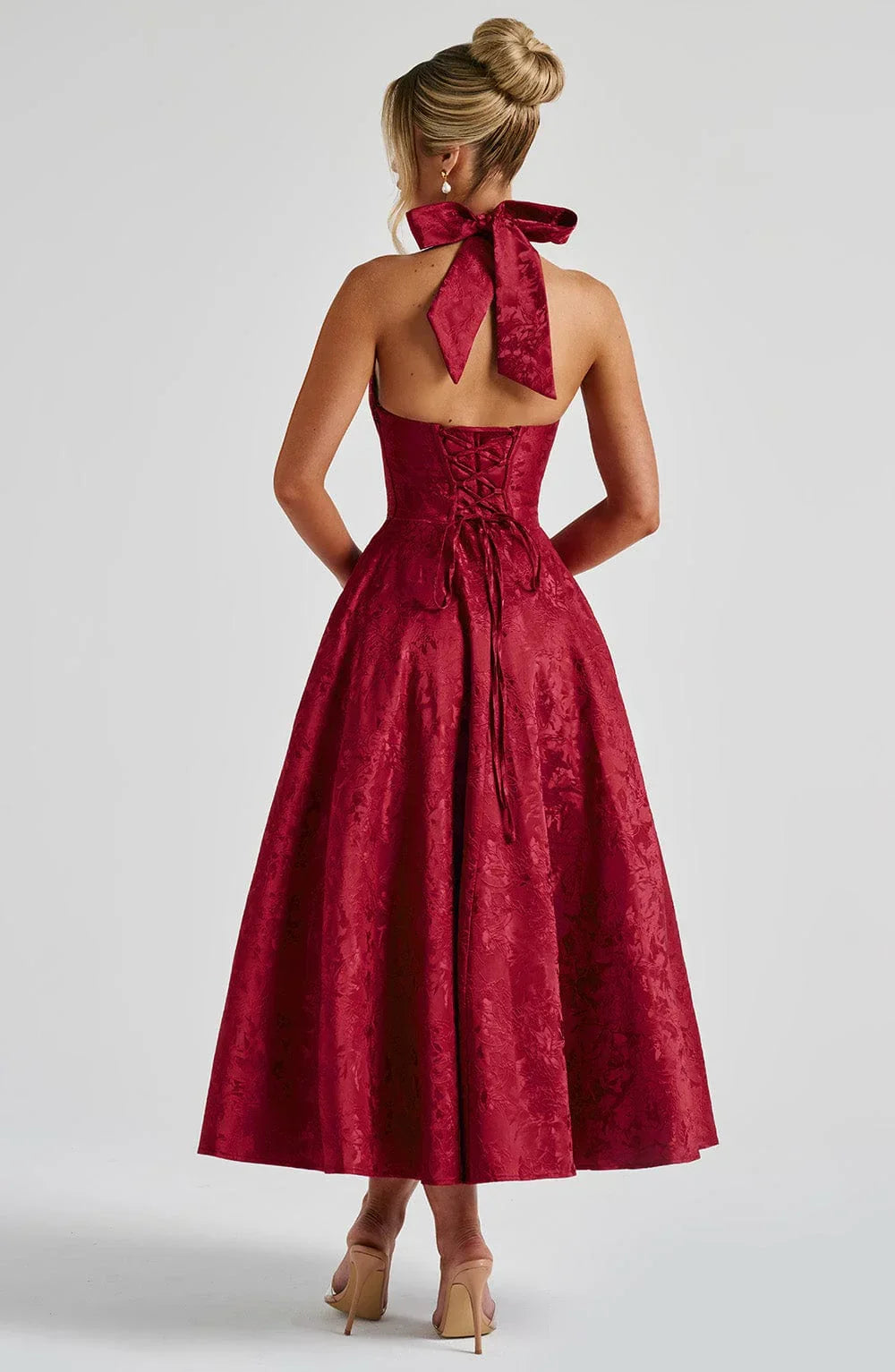 Midi Jurk met Open Rug en Uitlopende Rok Dames | Doriana