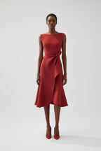 Midi Jurk met Plooien Dames | Asymmetrisch & Mouwloos | Ariella