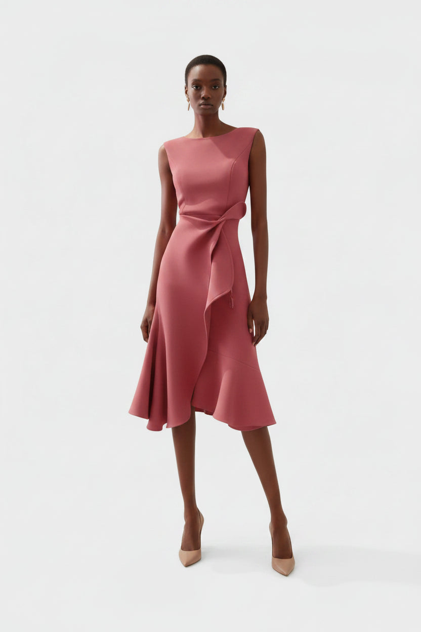 Midi Jurk met Plooien Dames | Asymmetrisch & Mouwloos | Ariella