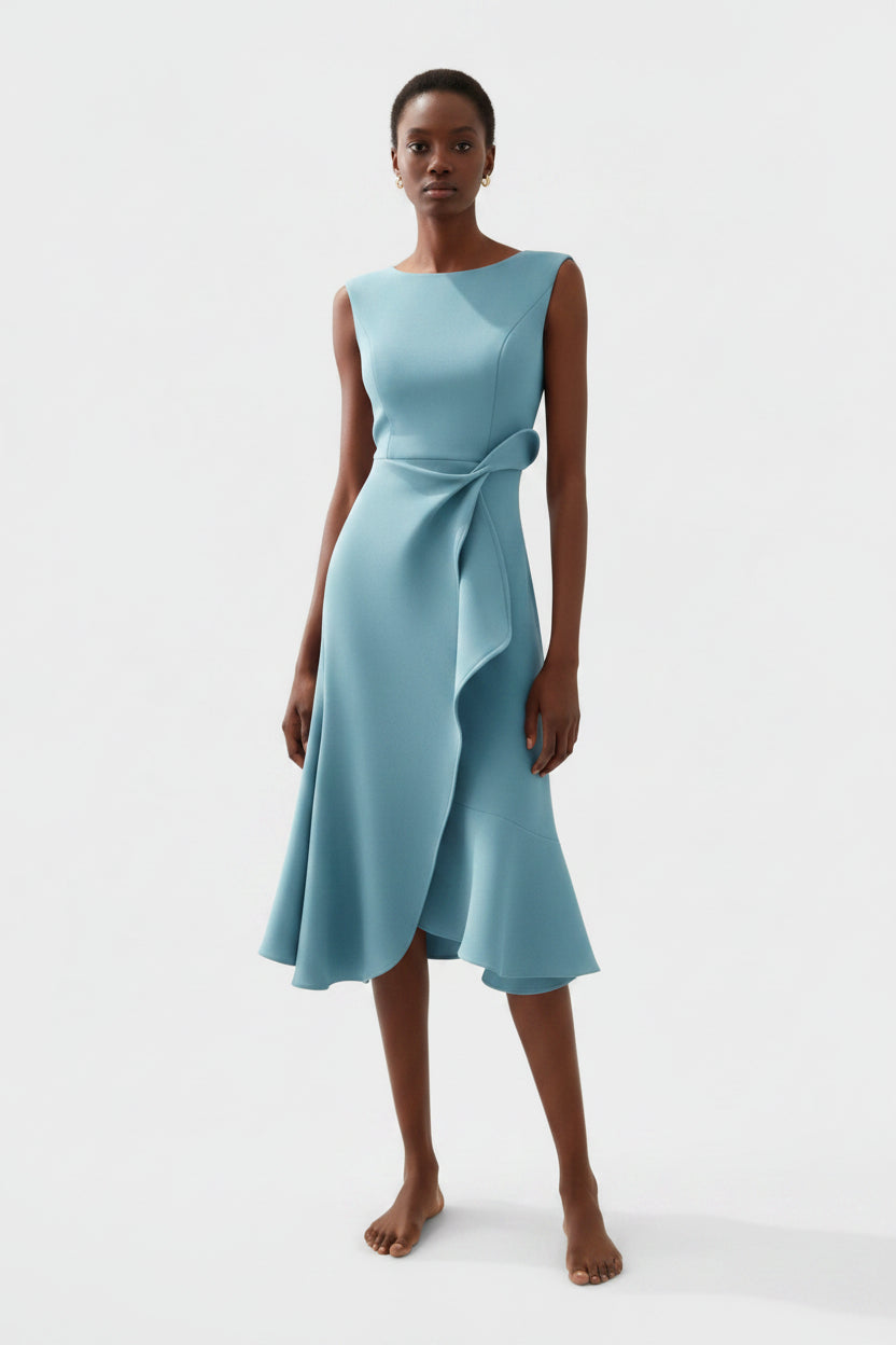 Midi Jurk met Plooien Dames | Asymmetrisch & Mouwloos | Ariella