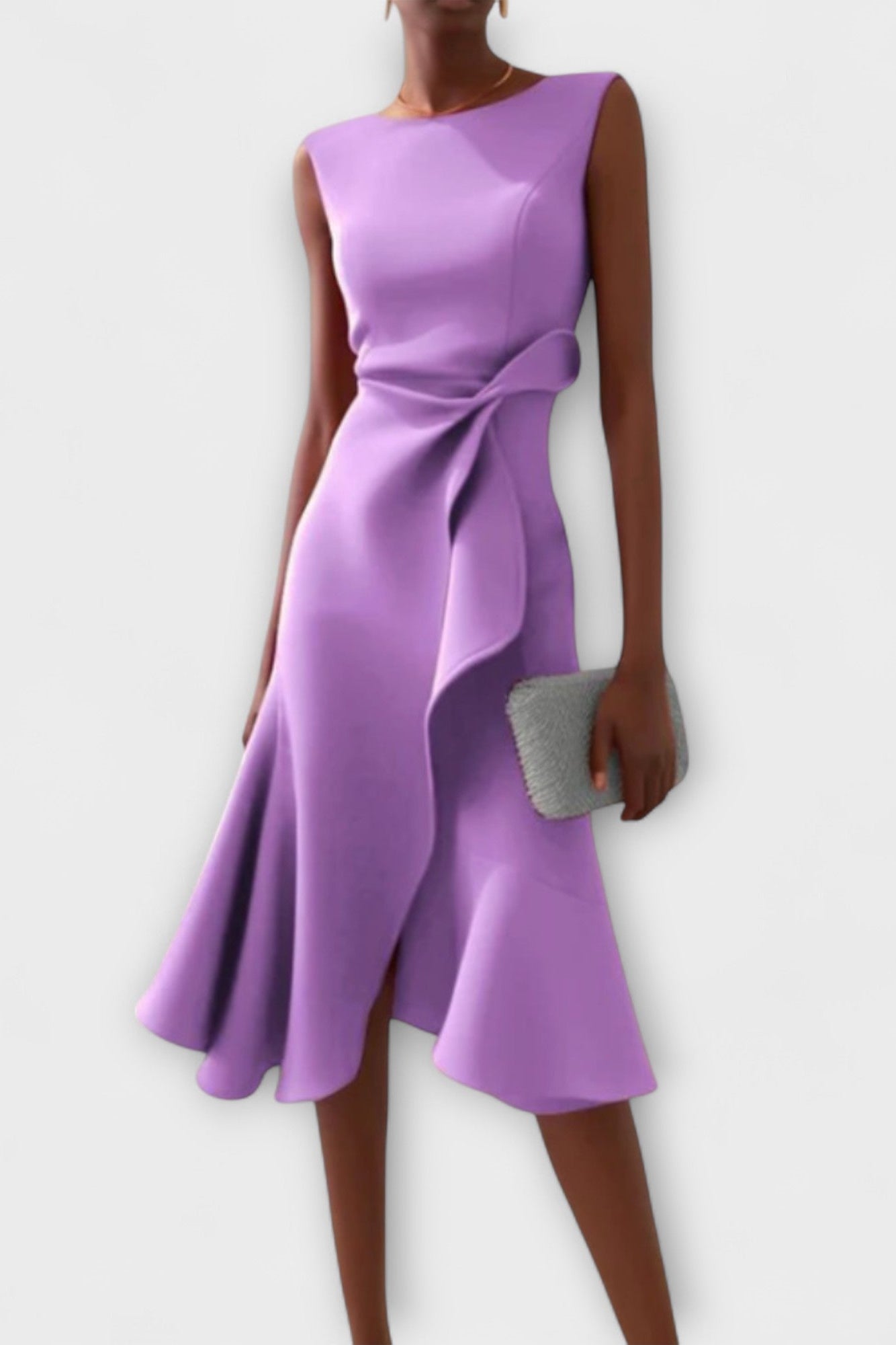 Midi Jurk met Plooien Dames | Asymmetrisch & Mouwloos | Ariella