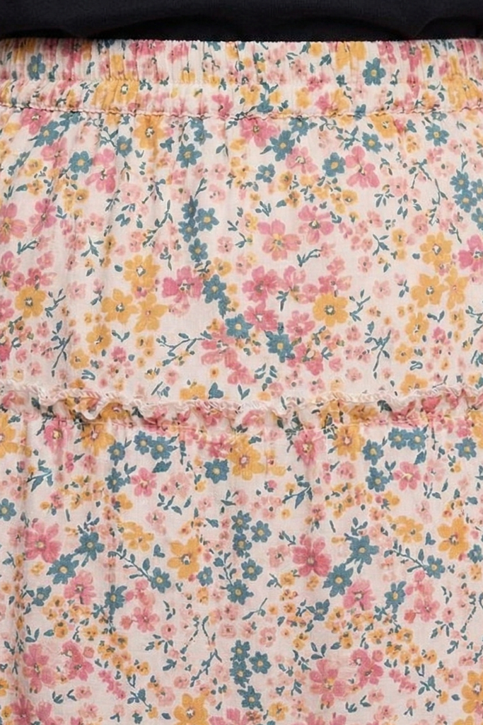 Midi Rok met Bloemenprint en Volants voor Dames | Wijd | Floriana