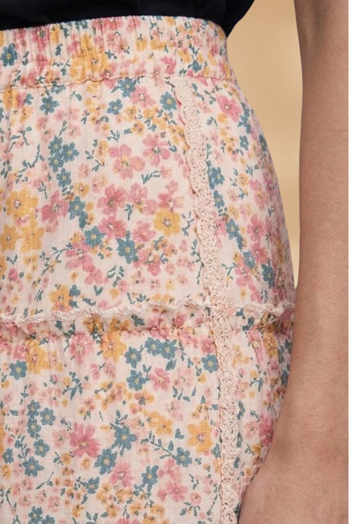 Midi Rok met Bloemenprint en Volants voor Dames | Wijd | Floriana