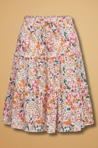 Midi Rok met Bloemenprint en Volants voor Dames | Wijd | Floriana