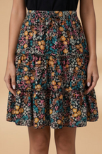 Midi Rok met Bloemenprint en Volants voor Dames | Wijd | Floriana