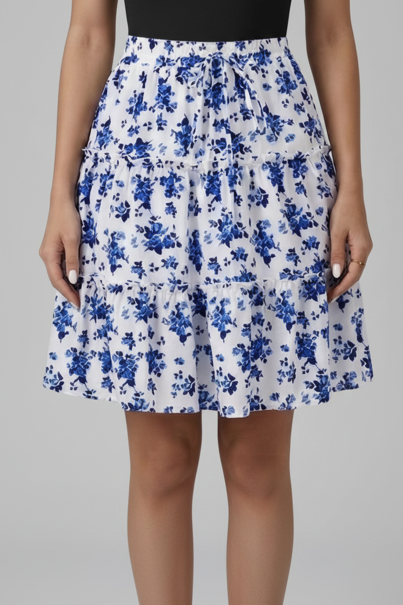 Midi Rok met Bloemenprint en Volants voor Dames | Wijd | Floriana