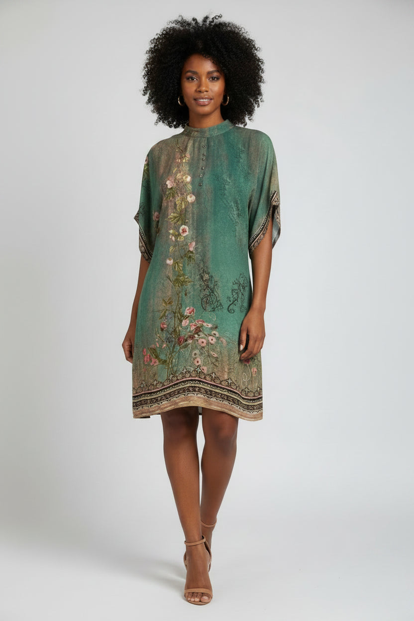 Mini Jurk met Wijde Mouwen Dames | Geplooide Hals & Elegant | Vesara
