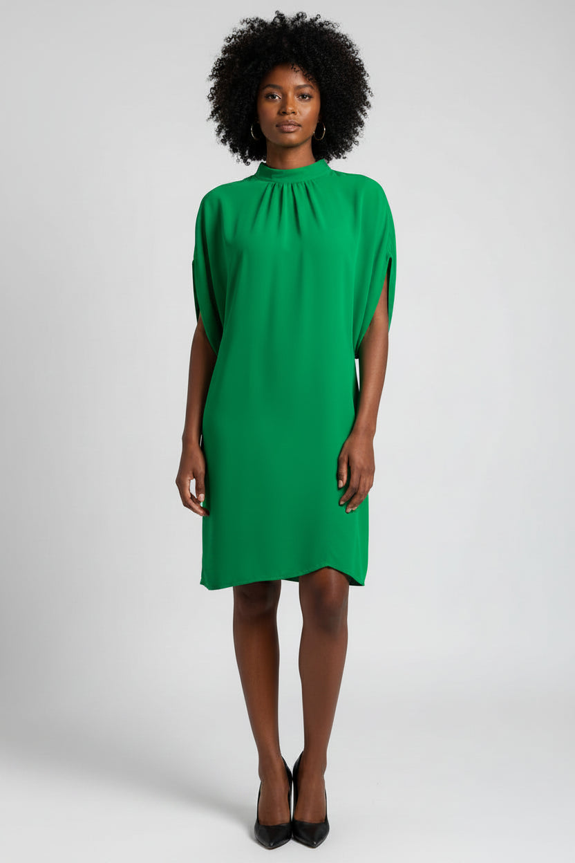 Mini Jurk met Wijde Mouwen Dames | Geplooide Hals & Elegant | Vesara