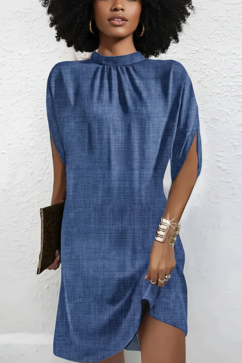Mini Jurk met Wijde Mouwen Dames | Geplooide Hals & Elegant | Vesara