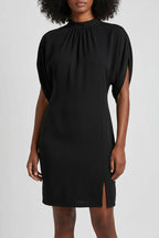 Mini Jurk met Wijde Mouwen Dames | Geplooide Hals & Elegant | Vesara
