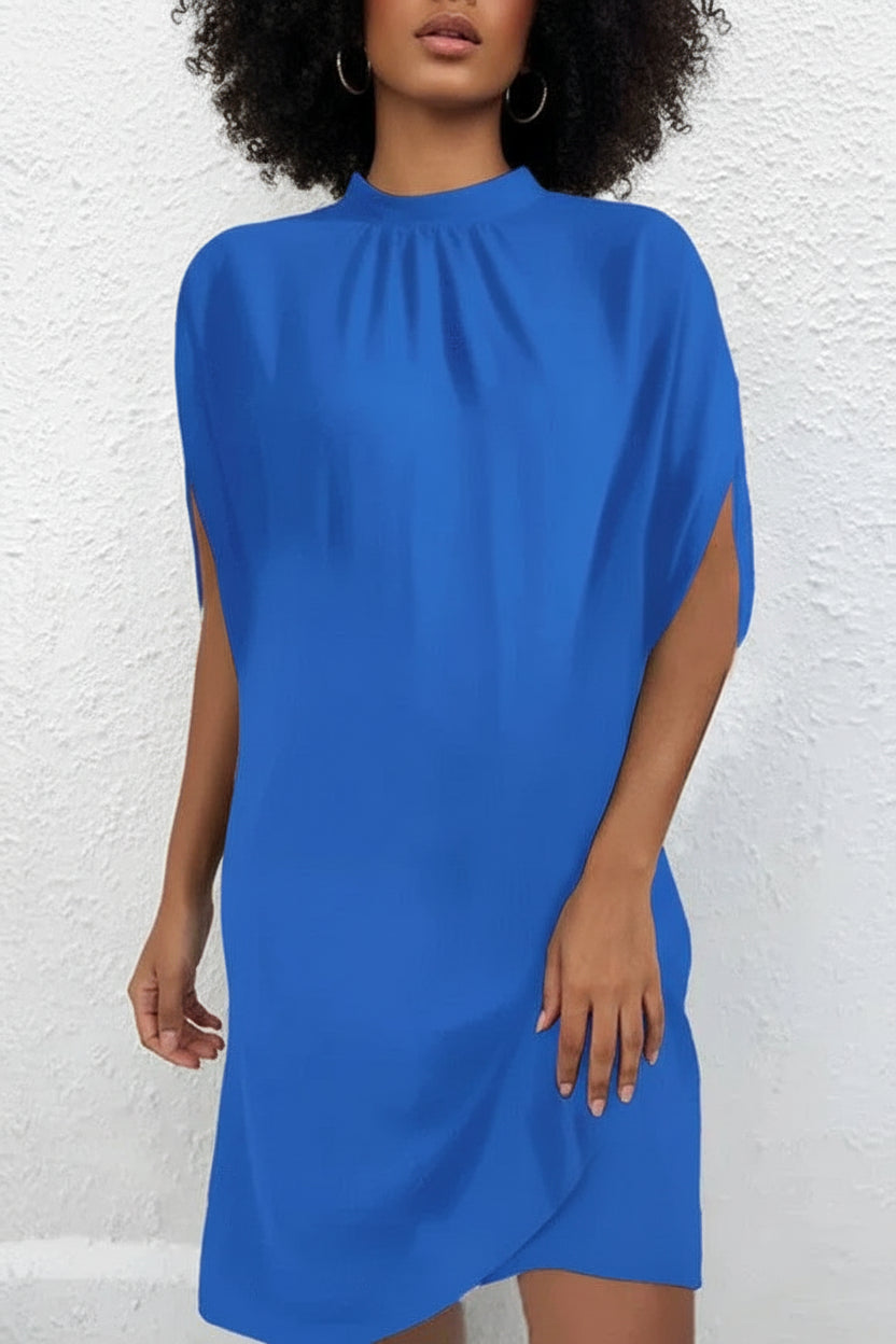 Mini Jurk met Wijde Mouwen Dames | Geplooide Hals & Elegant | Vesara