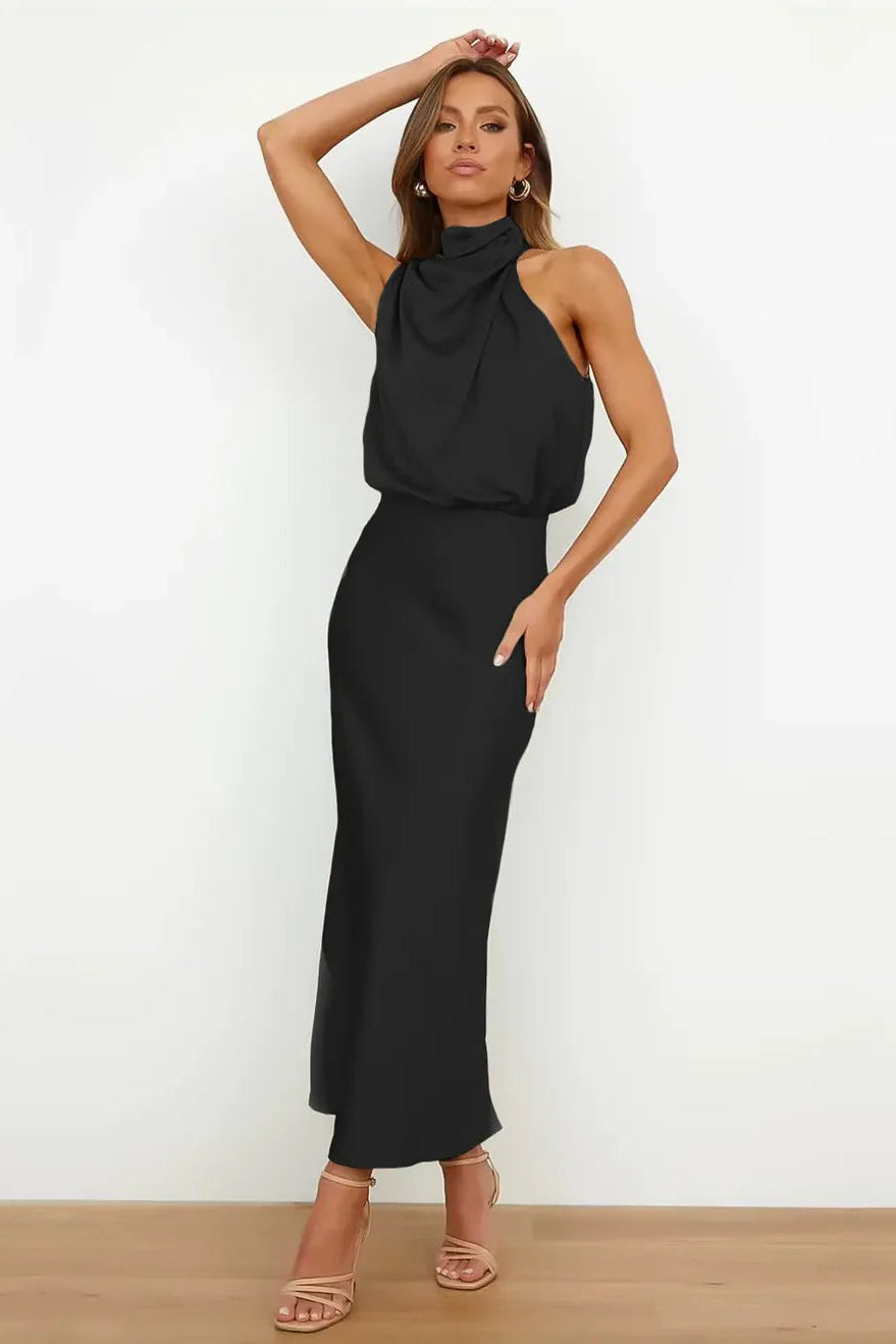 Mouwloze Midi Jurk met Hoge Hals Dames | Hoge Taille & Elegant | Solara