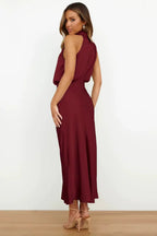 Mouwloze Midi Jurk met Hoge Hals Dames | Hoge Taille & Elegant | Solara