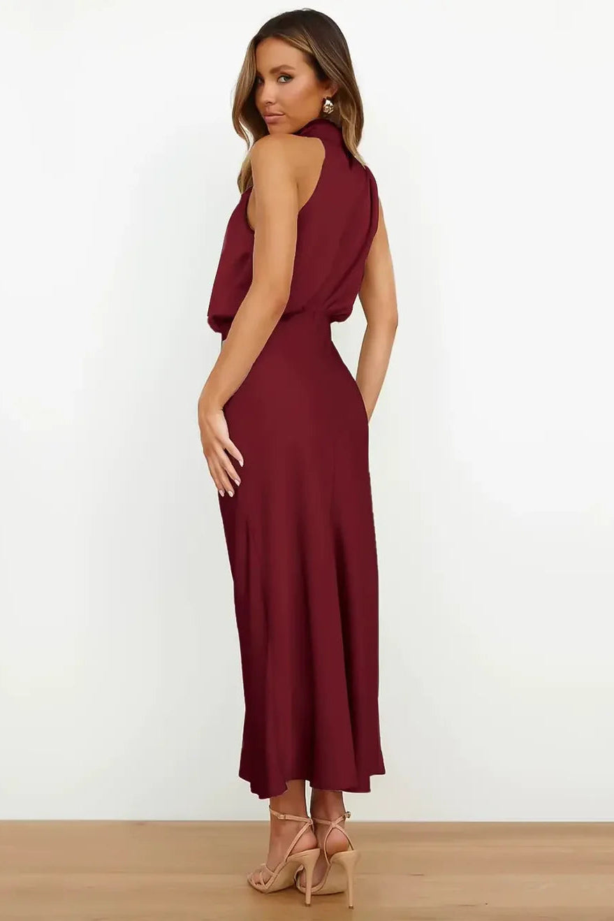 Mouwloze Midi Jurk met Hoge Hals Dames | Hoge Taille & Elegant | Solara