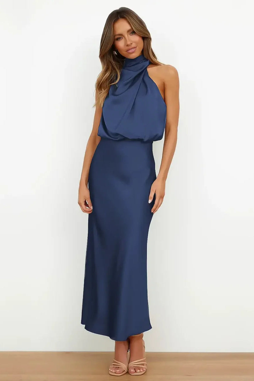Mouwloze Midi Jurk met Hoge Hals Dames | Hoge Taille & Elegant | Solara