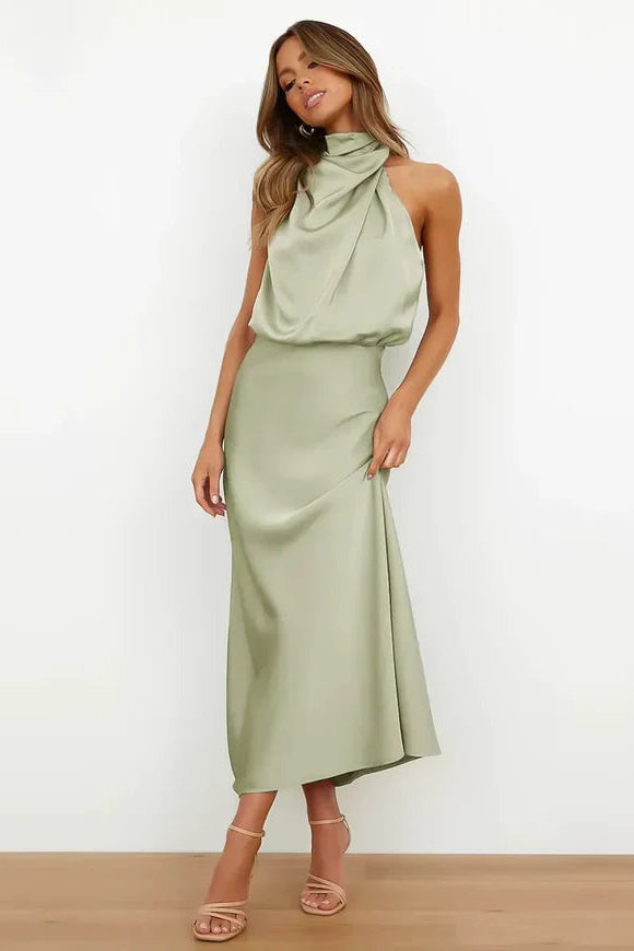 Mouwloze Midi Jurk met Hoge Hals Dames | Hoge Taille & Elegant | Solara