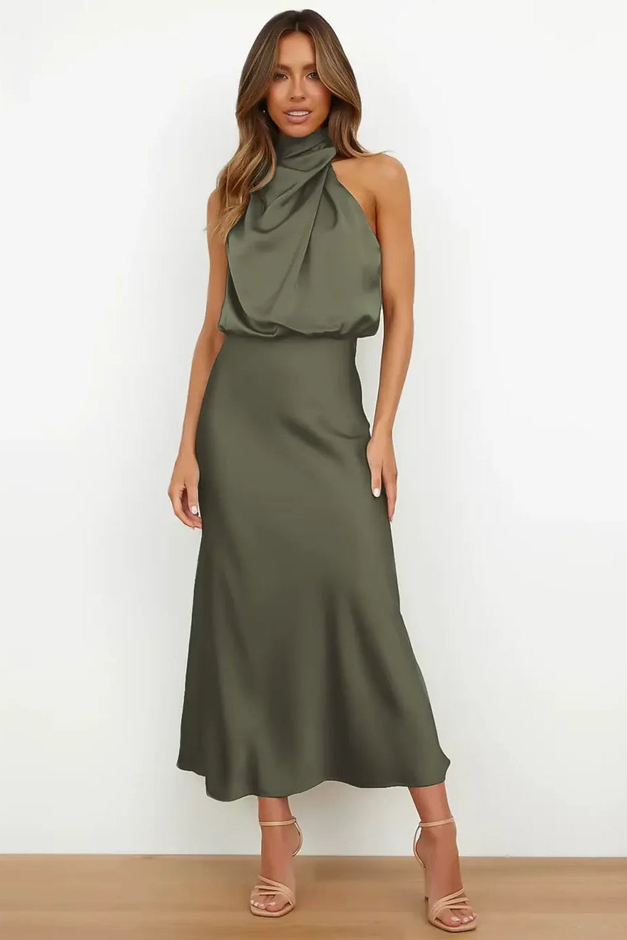 Mouwloze Midi Jurk met Hoge Hals Dames | Hoge Taille & Elegant | Solara