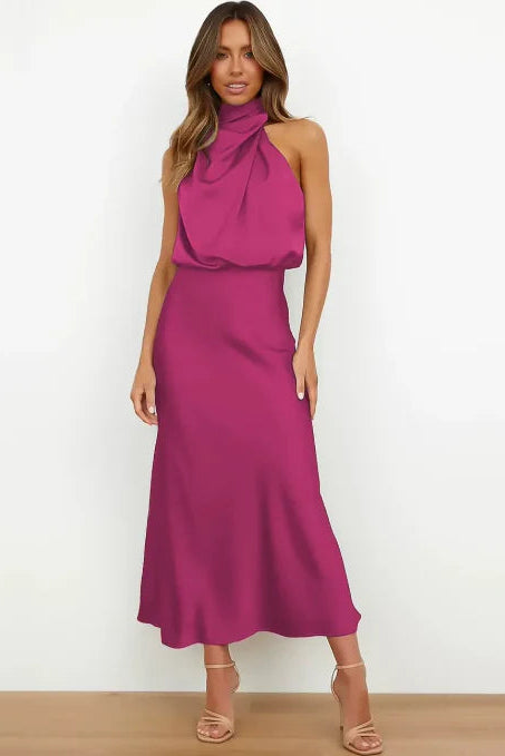 Mouwloze Midi Jurk met Hoge Hals Dames | Hoge Taille & Elegant | Solara