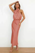 Mouwloze Midi Jurk met Hoge Hals Dames | Hoge Taille & Elegant | Solara