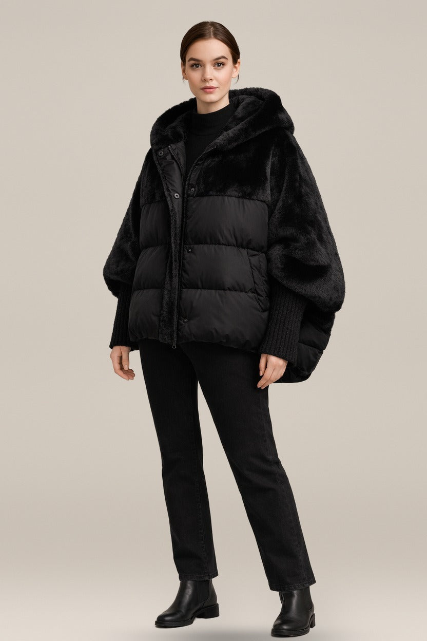 Oversized Gewatteerde Winterjas — Filipa – Zwart – vooraanzicht